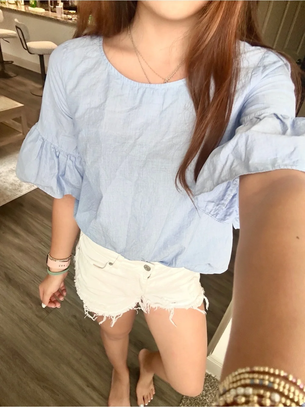 Madewell Light Blue Ruffle-Sleeve Blouse